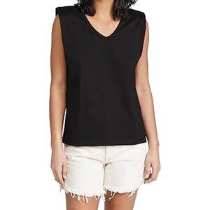NWOT Blank NYC Padded Shoulder V-Neck Tee top Nights Like This, black, Size SM